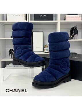 Chanel Coco Mark Suede Snow Boots Navy